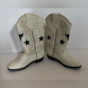 White Cowboy Boots with Black Star Design